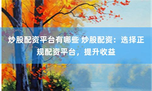 炒股配资平台有哪些 炒股配资：选择正规配资平台，提升收益