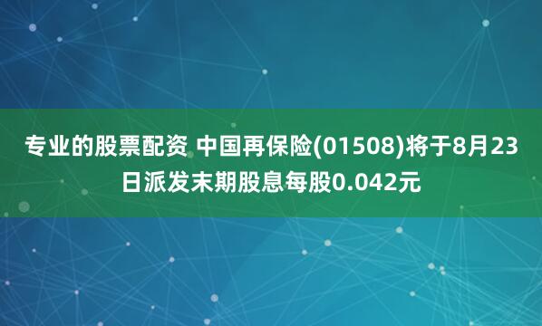 专业的股票配资 中国再保险(01508)将于8月23日派发末期股息每股0.042元